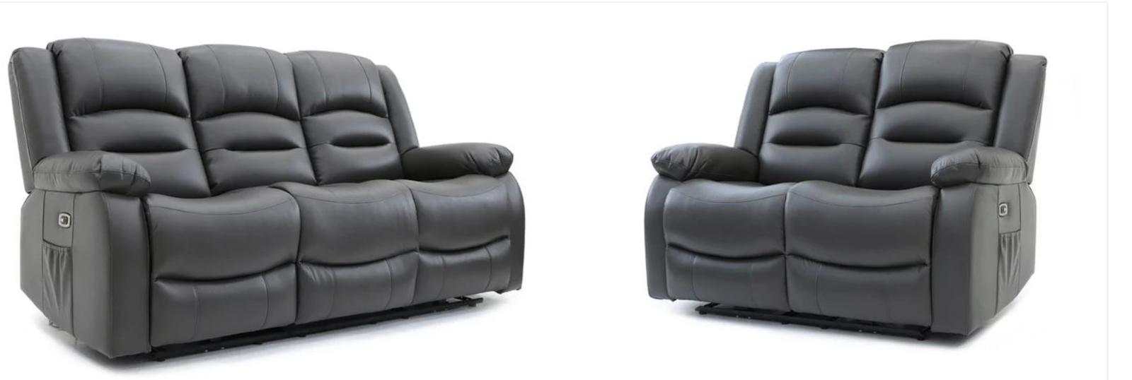 ANKARA GREY LEATHER RECLINER SET 3+2
